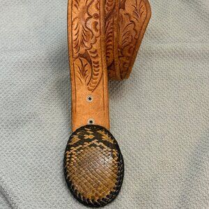 Vintage Stetson Genuine Python Belt Buckle and 38-inch Leather Belt Western